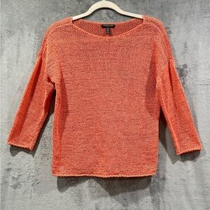 Eileen Fisher Crochet Orange Open Knit Sweater Organic Cotton Size PP